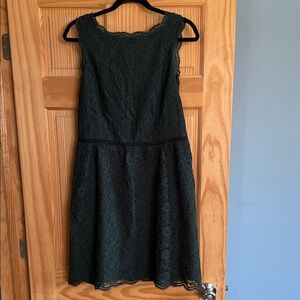 LOFT Dark Green Lace Sleeveless Fit & Flare Dress